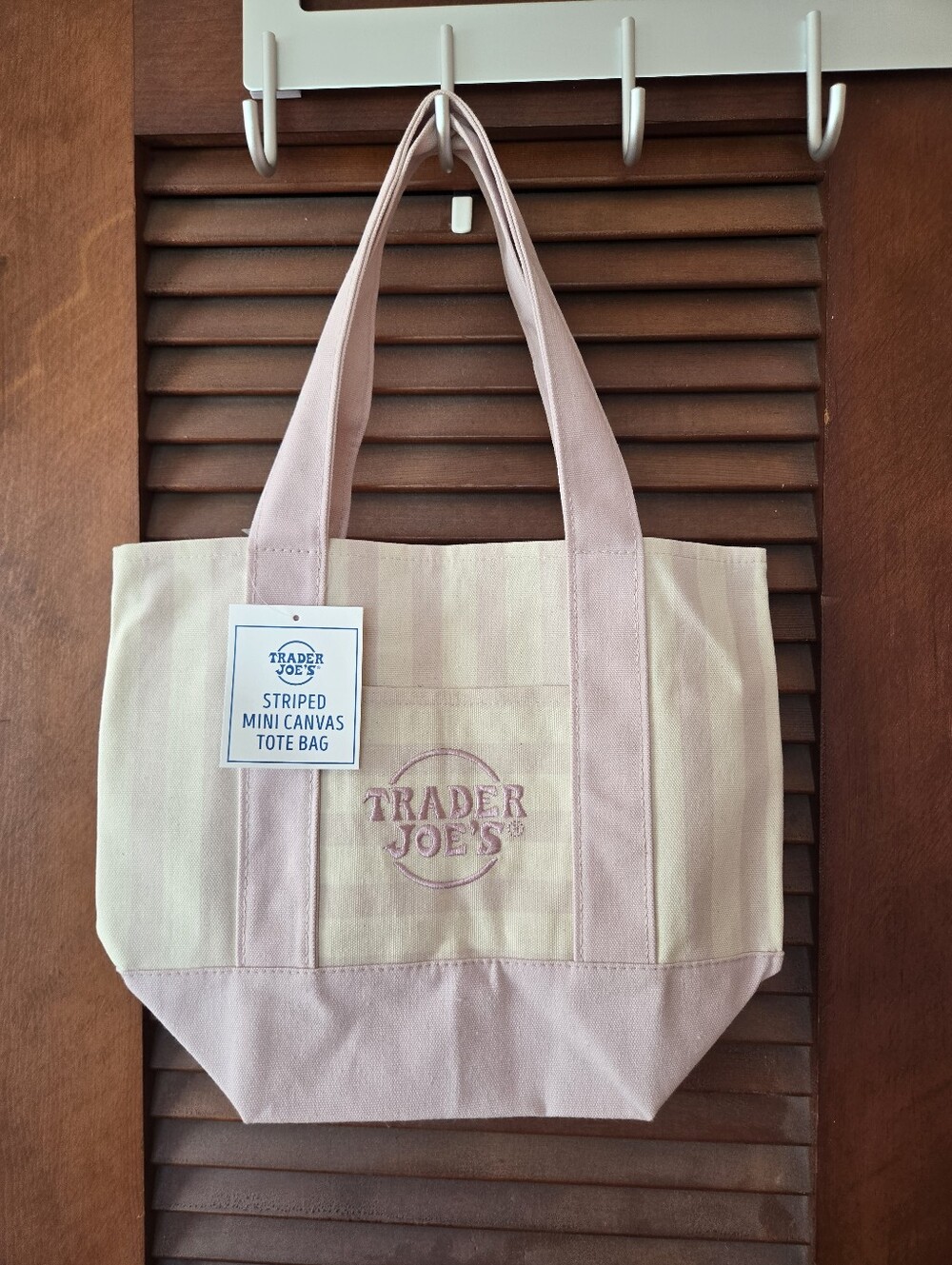 NWT Trader Joe's Mini Striped Tote Bag In Pastel Pink
